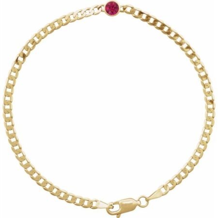 14k Yellow Lab-grown Ruby Link 7' Bracelet