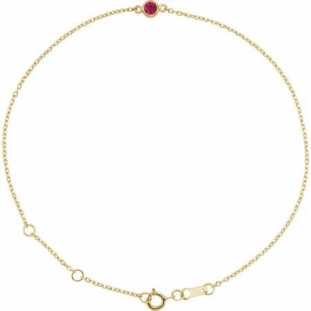 14k Yellow Lab-grown Ruby Bezel-set Solitaire 6 1/2-7 1/2' Bracelet