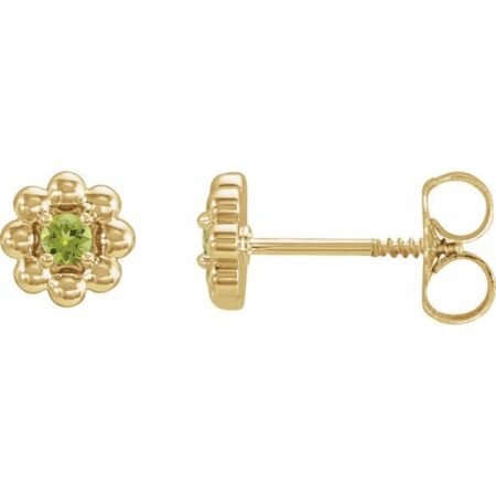 14k Yellow Natural Peridot Petite Flower Beaded Earrings
