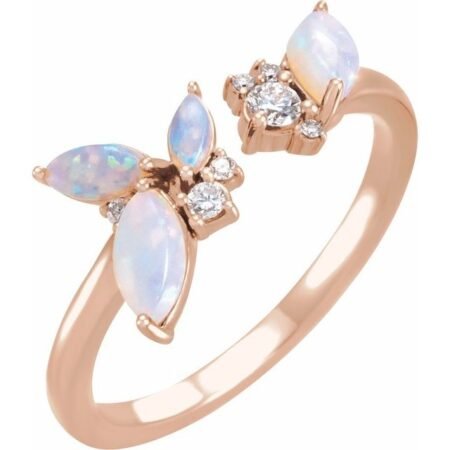 14k Rose Natural White Opal & 1/10 Ctw Natural Diamond Negative Space Ring