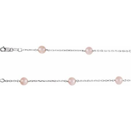 Sterling Silver Cultured Pink Freshwater Pearl 14-station 18' Necklace
