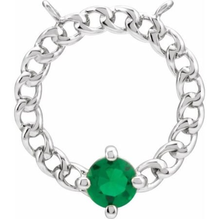 14k White Natural Emerald Curb Link Necklace Center