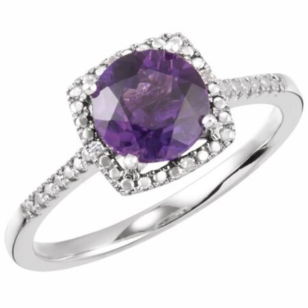 Sterling Silver Natural Amethyst & .01 Ctw Natural Diamond Ring