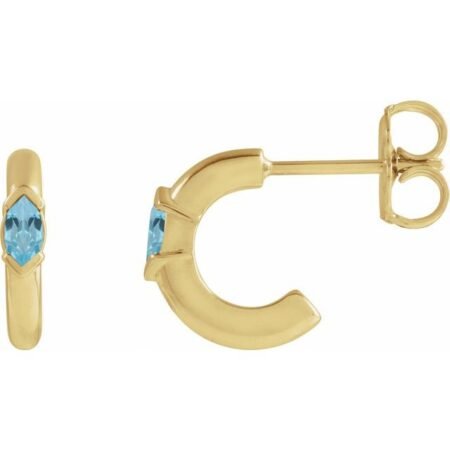 14k Yellow Natural Sky Blue Topaz 10 Mm Hoop Earrings