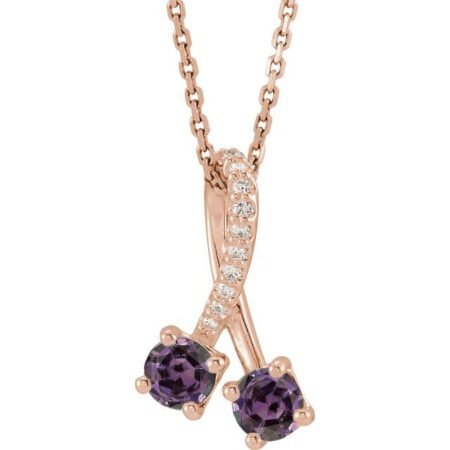 14k Rose Lab-grown Alexandrite & .05 Ctw Natural Diamond 16-18' Necklace