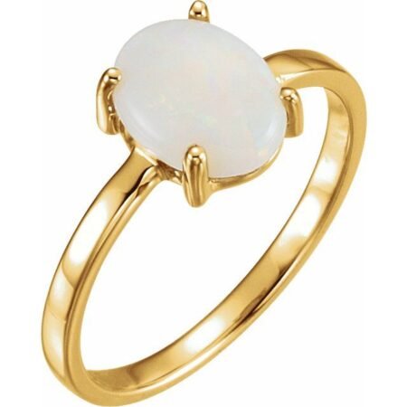 14k Yellow 7x5 Mm Oval Natural White Opal Cabochon Ring
