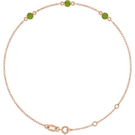 14k Rose Natural Peridot Bezel-set Three-stone 6 1/2-7 1/2' Bracelet