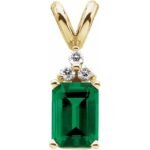 14k Yellow Lab-grown Emerald & .05 Ctw Natural Diamond Pendant
