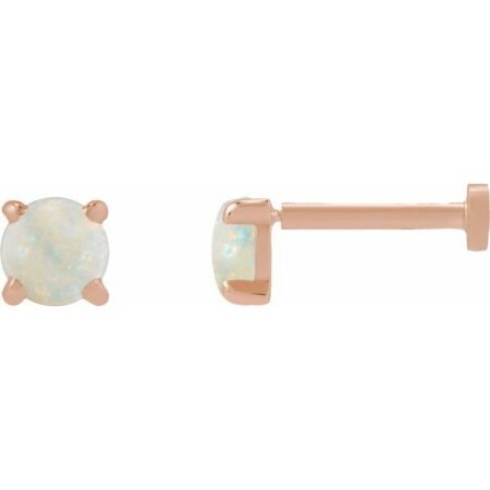 14k Rose Cabochon Natural White Opal Stud Earring