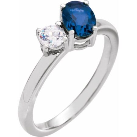 14k White Lab-grown Blue Sapphire & 1/4  Ctw Lab-grown Diamond Ring