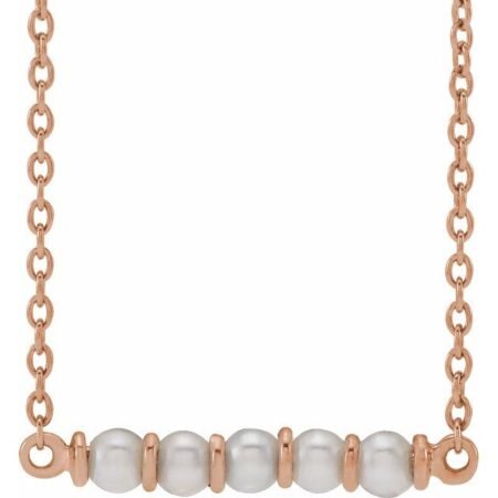 14k Rose Cultured White Freshwater Pearl Bar 18' Necklace