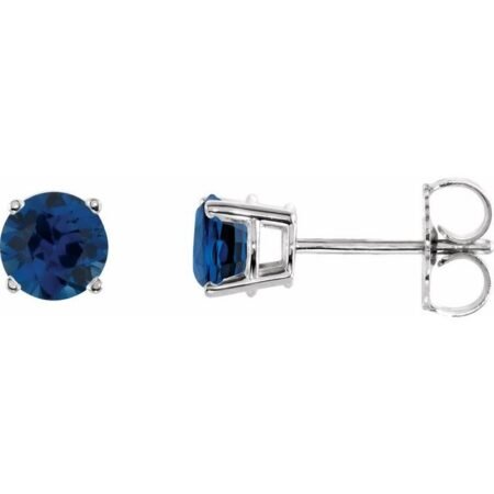 14k White 5 Mm Natural Blue Sapphire Earrings