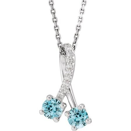 Platinum Natural Blue Zircon & .05 Ctw Natural Diamond 16-18' Necklace
