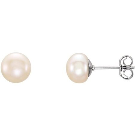 Sterling Silver 6-7 Mm Cultured White Freshwater Button Pearl Earrings