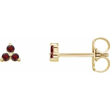 14k Yellow Natural Mozambique Garnet Three Stone Earrings