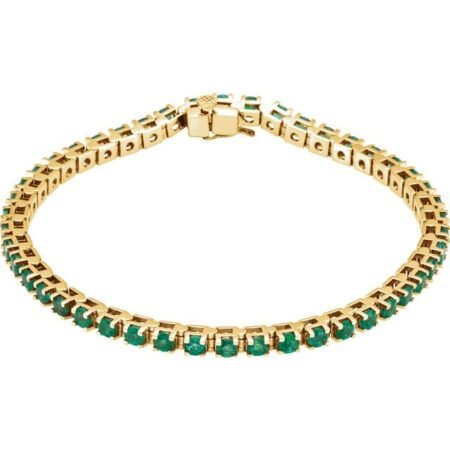 14k Yellow Lab-grown Emerald Line 7' Bracelet