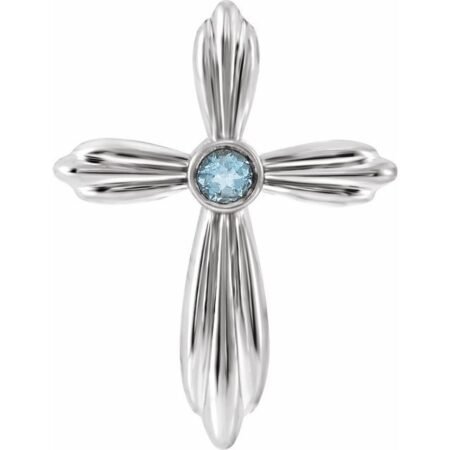 14k White Natural Aquamarine Cross Pendant