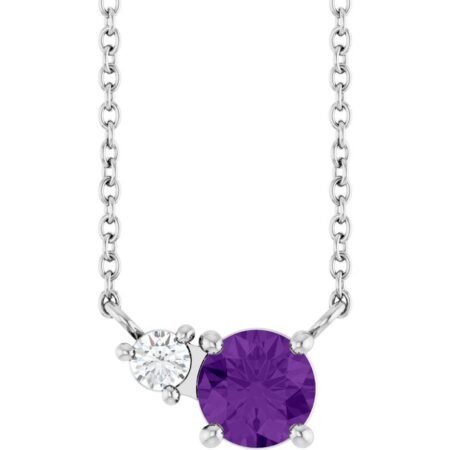 Sterling Silver Natural Amethyst & .06 Ct Natural Diamond 18' Necklace