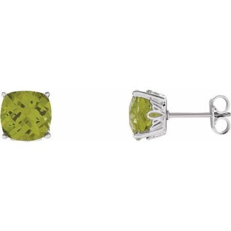 Sterling Silver 7x7 Mm Cushion Natural Peridot Earrings