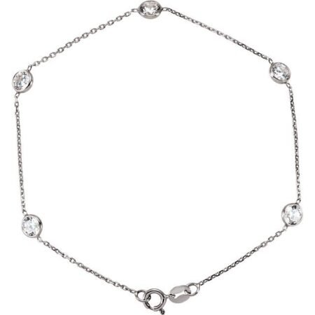 14k White Imitation White Cubic Zirconia 5-station 7' Bracelet