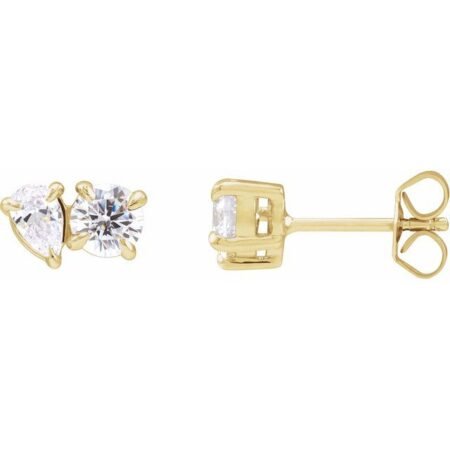 14k Yellow 1 1/6 Ctw Lab-grown Diamond Two-stone Stud Earrings