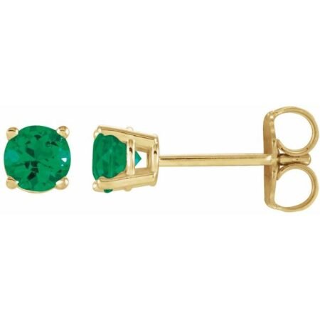 14k Yellow 4 Mm Natural Emerald Earrings