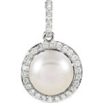 14k White Cultured White Freshwater Pearl & 1/3 Ctw Natural Diamond Pendant