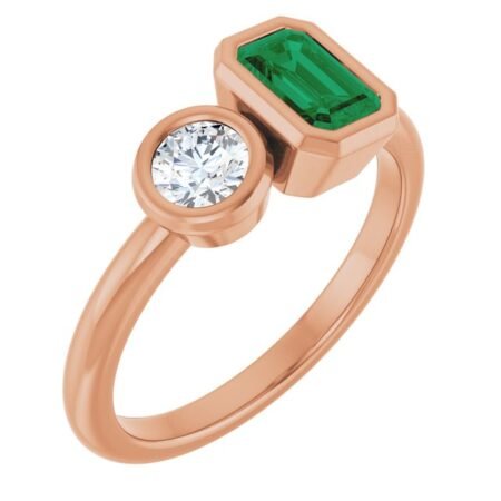 14k Rose Lab-grown Emerald & 1/4 Ctw Lab-grown Diamond Ring