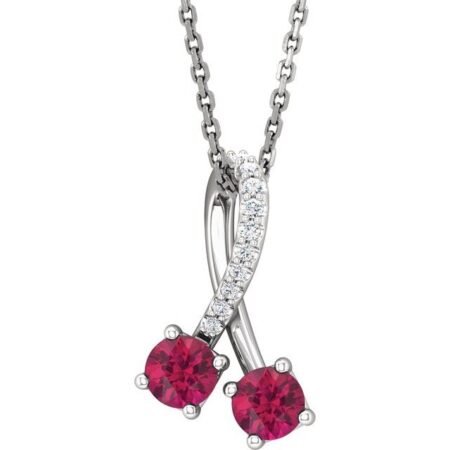 Platinum Natural Ruby & .05 Ctw Natural Diamond 16-18' Necklace