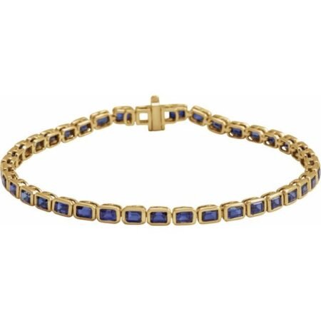 14k Yellow Lab-grown Blue Sapphire Line 7' Bracelet