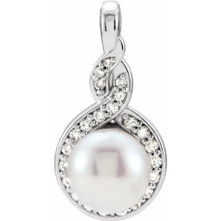 Sterling Silver Cultured White Akoya Pearl & 1/10 Ctw Natural Diamond Pendant