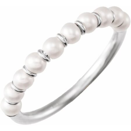 14k White Cultured White Freshwater Pearl Ring