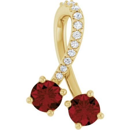 14k Yellow Natural Mozambique Garnet & .05 Ctw Natural Diamond Pendant