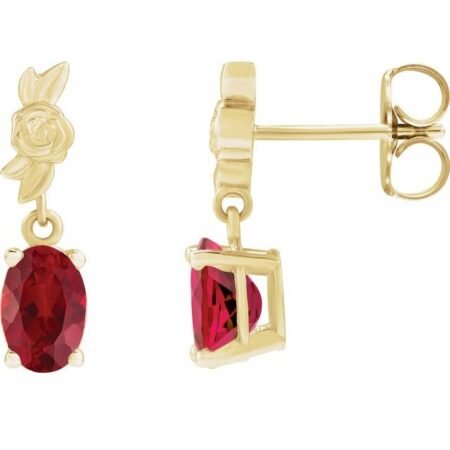 14k Yellow 6x4 Mm Lab-grown Red Ruby Earrings