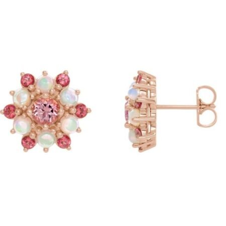 14k Rose Natural Pink Tourmaline & Natural Ethiopian Opal Cabochon Earrings