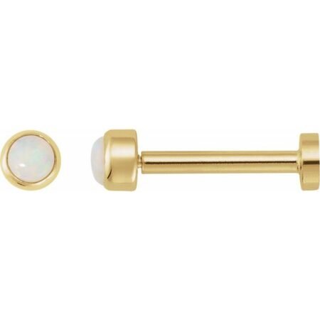 14k Yellow Cabochon Natural White Opal Stud Earring