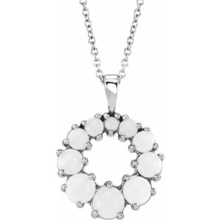 14k White Natural White Opal Halo-style 16-18' Necklace