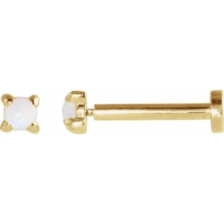 14k Yellow Cabochon Natural White Opal Stud Earrings