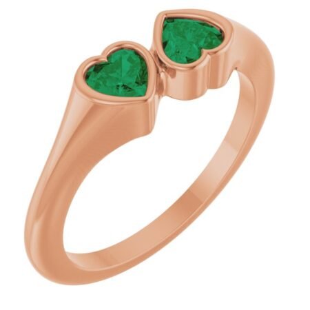 14k Rose Lab-grown Emerald Two-stone Ring