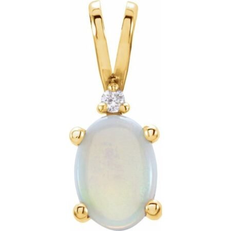 14k Yellow Natural White Opal & .01 Ct Natural Diamond Pendant