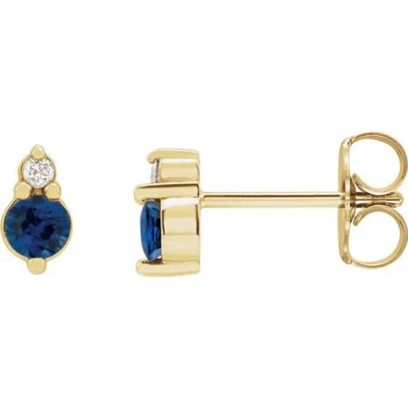 14k Yellow Natural Blue Sapphire & .03 Ctw Natural Diamond Earrings
