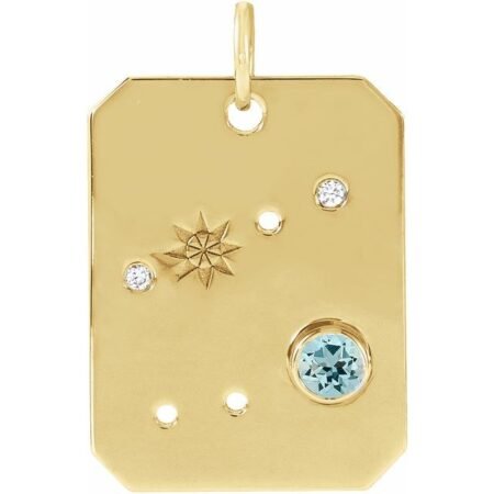 14k Yellow Natural Aquamarine & .01 Ctw Natural Diamond Cancer Constellation Pendant