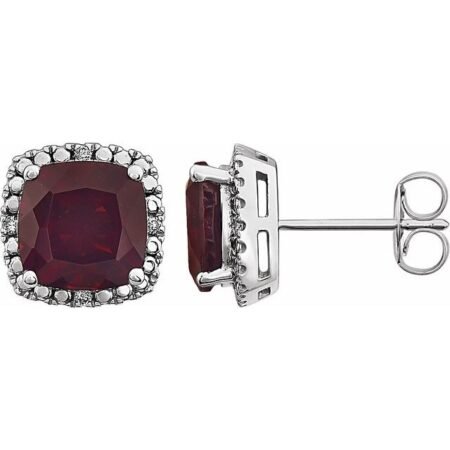 14k White Natural Mozambique Garnet & .06 Ctw Natural Diamond Earrings