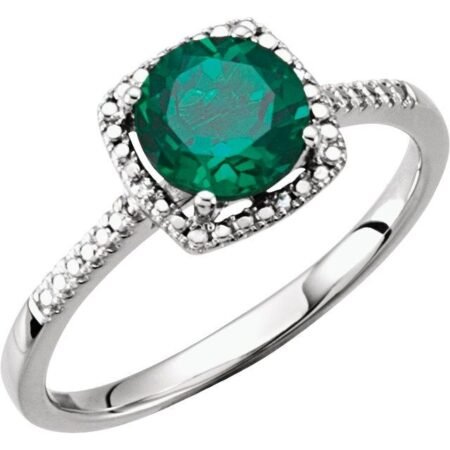 Sterling Silver Lab-grown Emerald & .01 Ctw Natural Diamond Ring