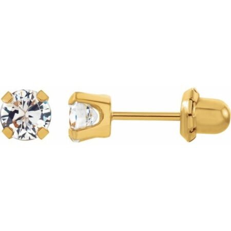 14k Yellow 4.25 Mm Imitation White Cubic Zirconia Inverness® Piercing Stud Earrings