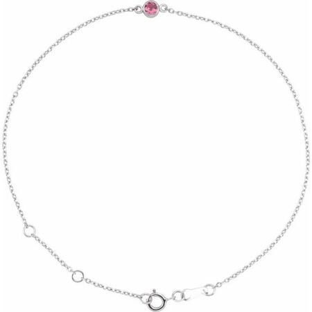Sterling Silver Natural Pink Tourmaline Bezel-set Solitaire 6 1/2-7 1/2' Bracelet