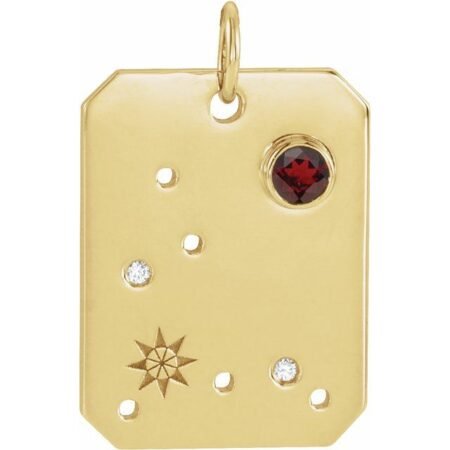 14k Yellow Natural Mozambique Garnet & .01 Ctw Natural Diamond Pisces Constellation Pendant