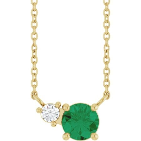 14k Yellow Natural Emerald & .06 Ct Natural Diamond 18' Necklace