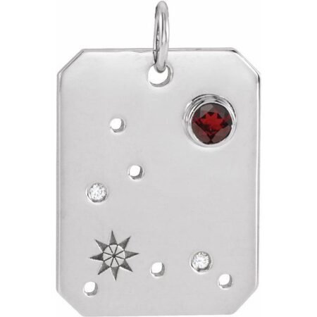 Sterling Silver Natural Mozambique Garnet & .01 Ctw Natural Diamond Pisces Constellation Pendant