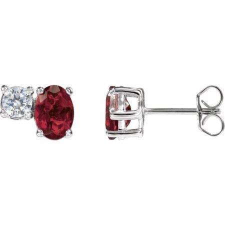 14k White Lab-grown Ruby & 1/2 Ctw Lab-grown Diamond Earrings